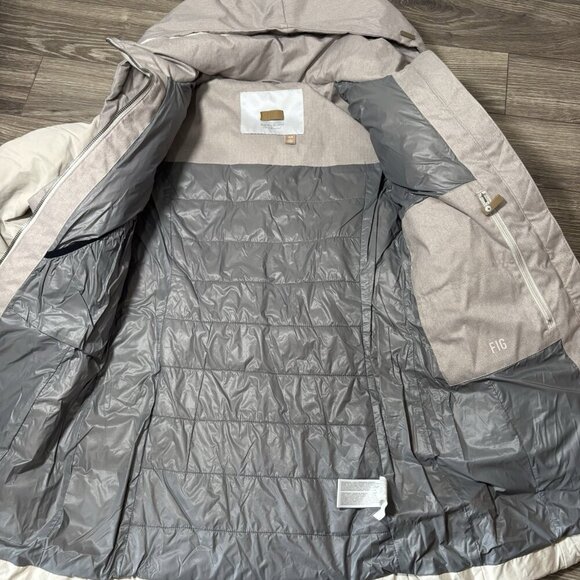 FIG Down Filled Womens Winter Long Jacket Oslo Parka Coat Beige Gray Hooded Snow - Picture 16 of 16